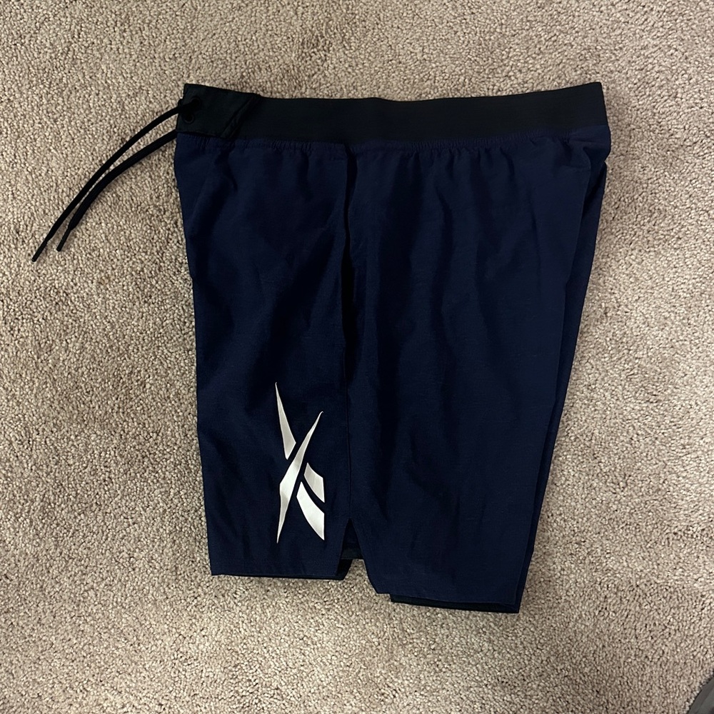 Reebok CrossFit Navy & Black Athletic Shorts with Logo